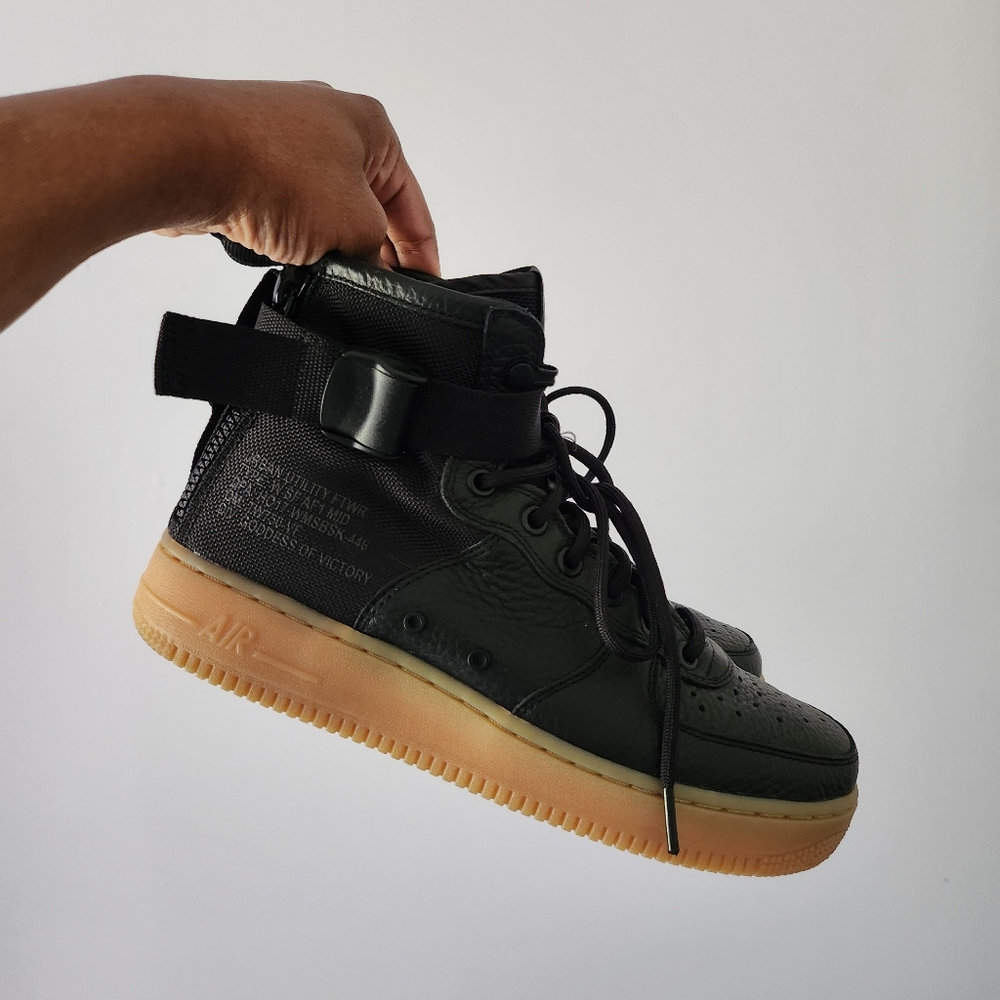 Nike SF Air Force 1 Mid Goddess of Victory Black Leather Sneakers Size 8